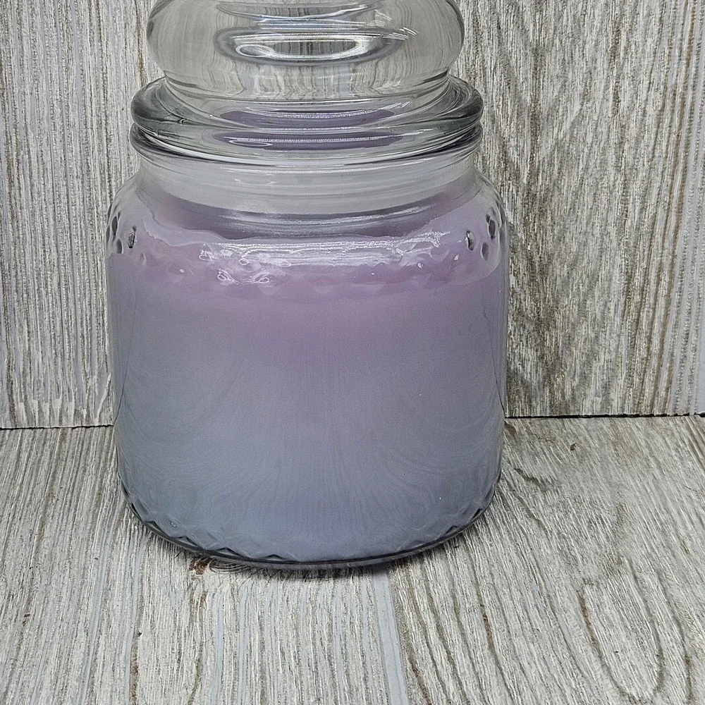 Gold Canyon Linen n Lace 16oz 2-Wick Glass Jar Lid Candle Purple Discontinued